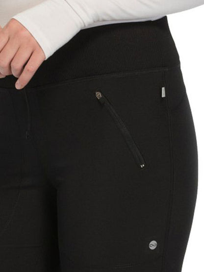 Women's 4-Pocket Mid Rise Tapered Leg Scrub Pant - CK100A - Black