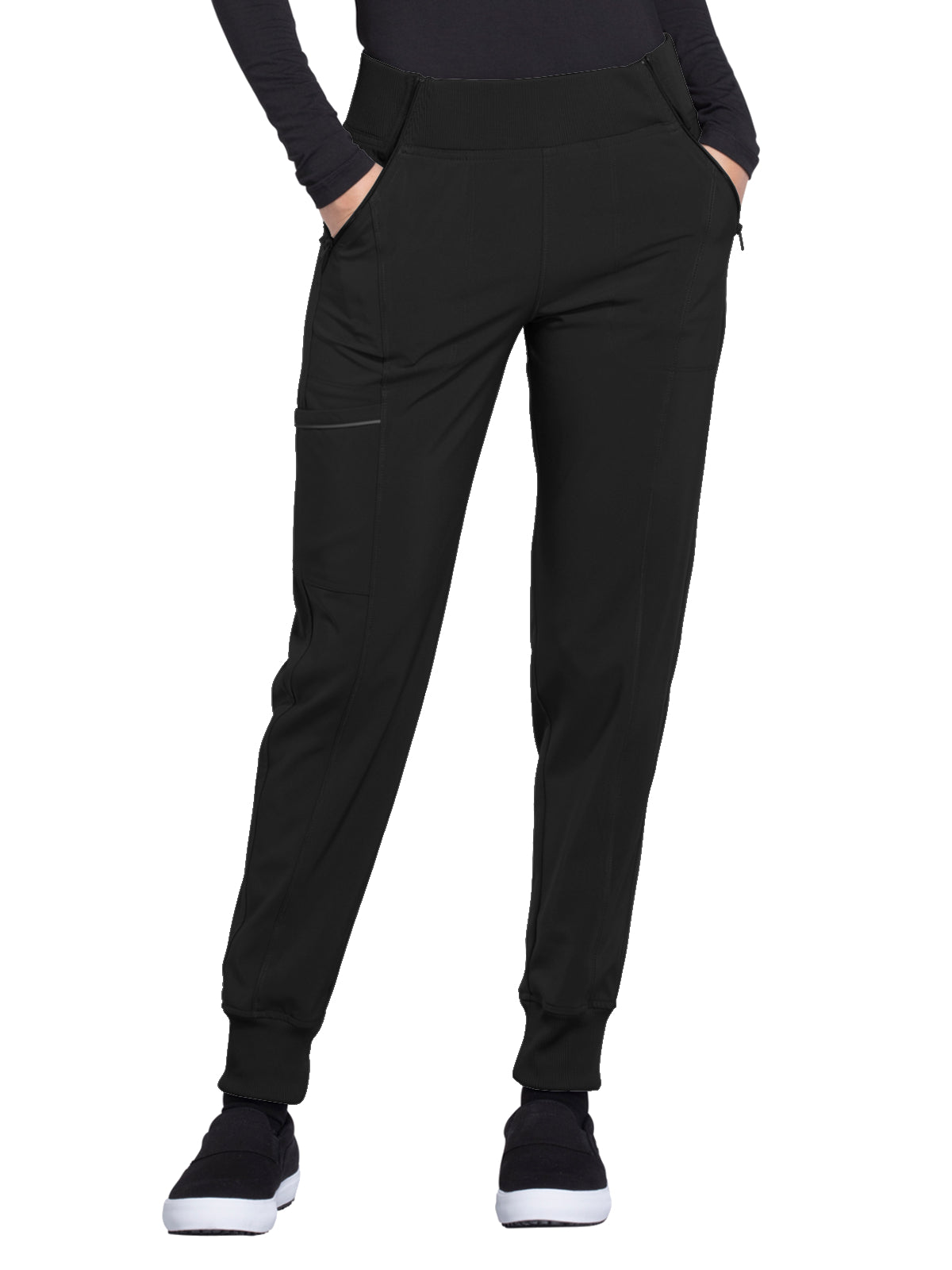 Women's Elastic Waistband Mid Rise Jogger Pant - CK110A - Black