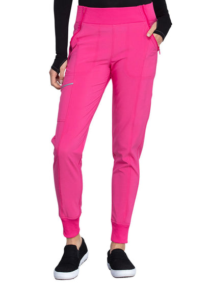 Women's Elastic Waistband Mid Rise Jogger Pant - CK110A - Carmine Pink