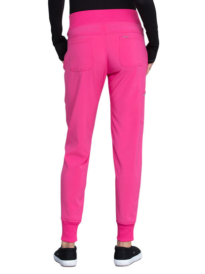 Women's Elastic Waistband Mid Rise Jogger Pant - CK110A - Carmine Pink