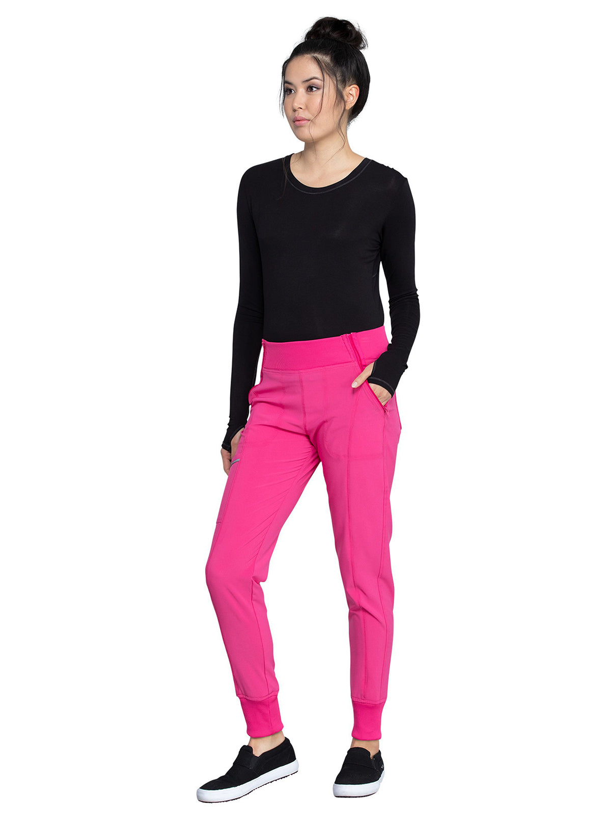 Women's Elastic Waistband Mid Rise Jogger Pant - CK110A - Carmine Pink