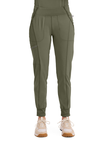Women's Elastic Waistband Mid Rise Jogger Pant - CK110A - Olive