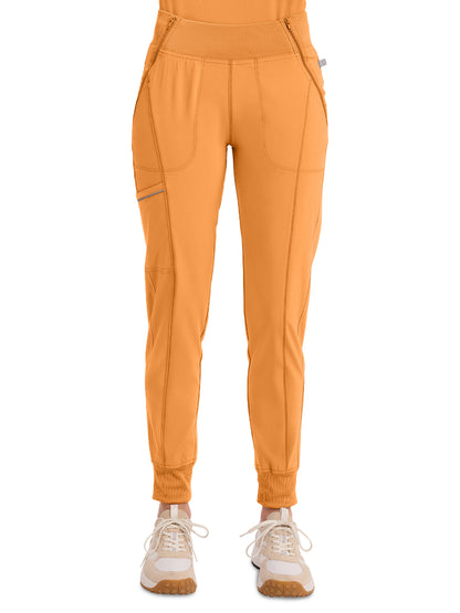 Women's Elastic Waistband Mid Rise Jogger Pant - CK110A - Orange Sunrise