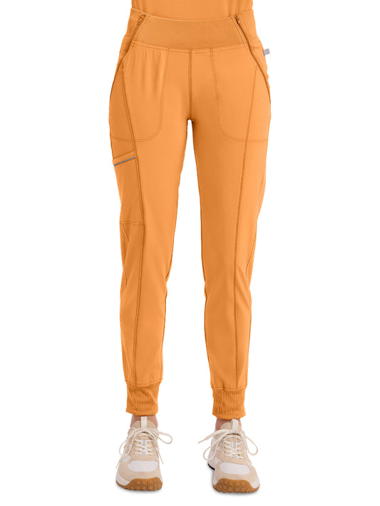 Women's Elastic Waistband Mid Rise Jogger Pant - CK110A - Orange Sunrise