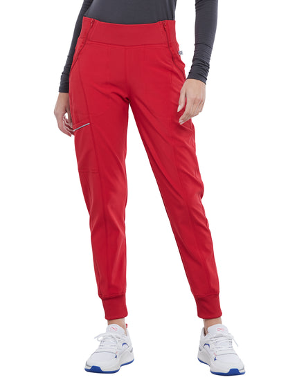 Women's Elastic Waistband Mid Rise Jogger Pant - CK110A - Red