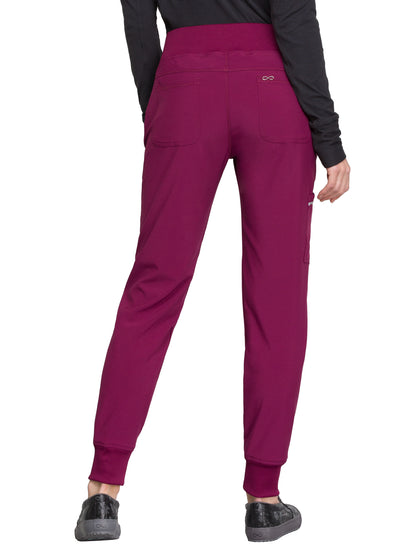 Women's Elastic Waistband Mid Rise Jogger Pant - CK110A - Wine