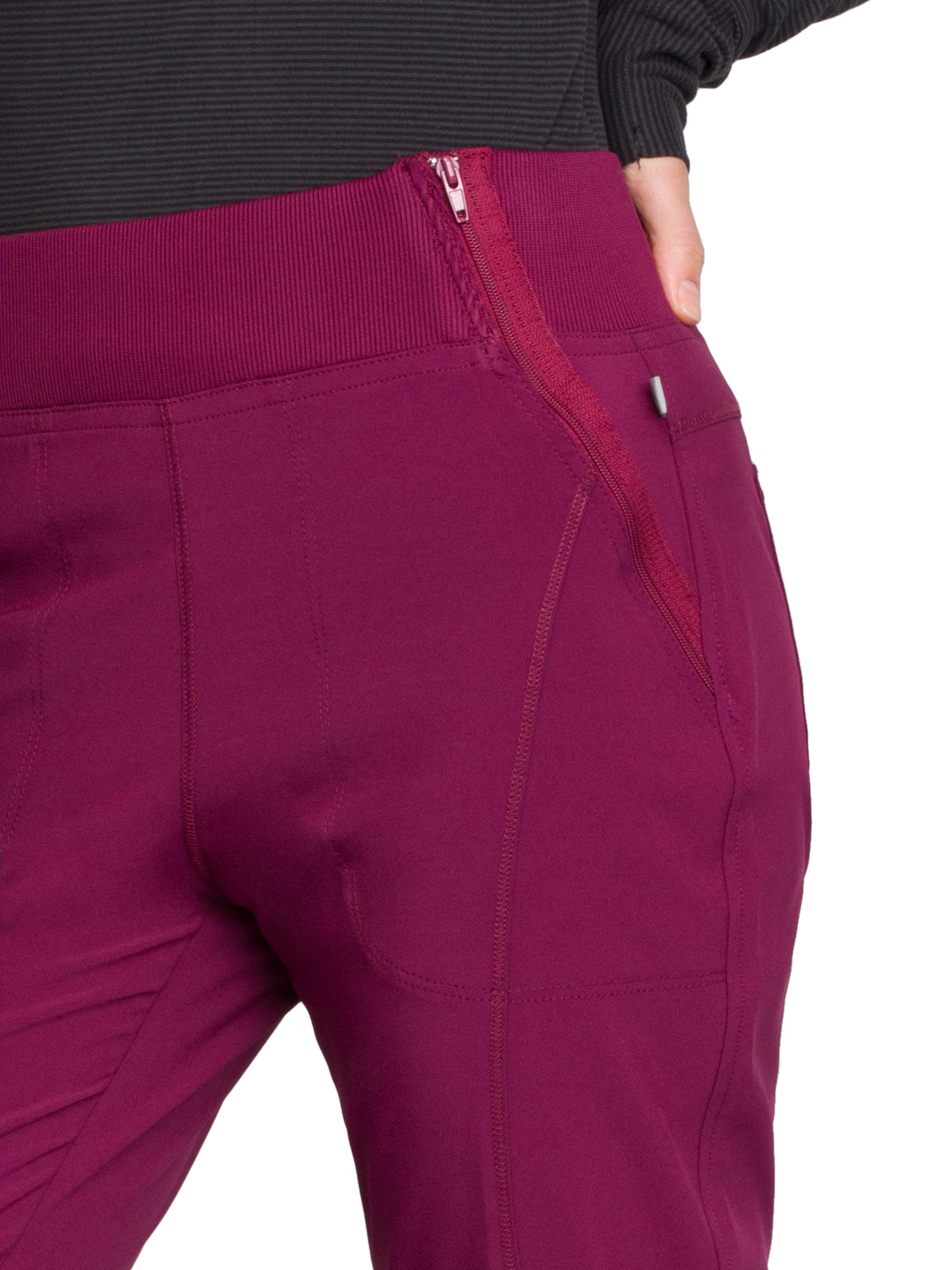 Women's Elastic Waistband Mid Rise Jogger Pant - CK110A - Wine