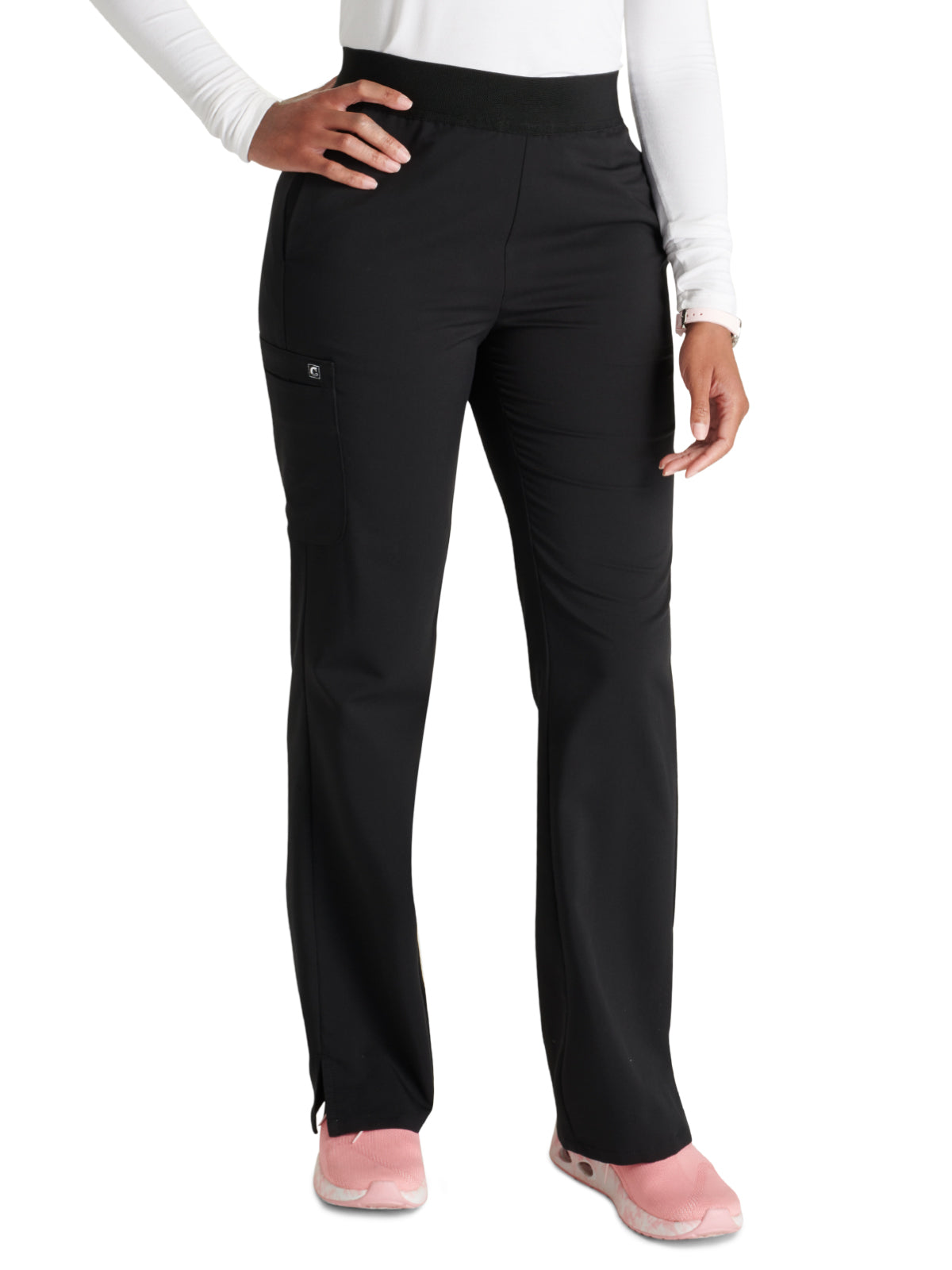 Women's Mid Rise Pull On Straight Leg Scrub Pant - CK136A - Black