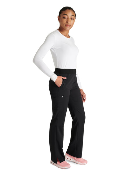 Women's Mid Rise Pull On Straight Leg Scrub Pant - CK136A - Black