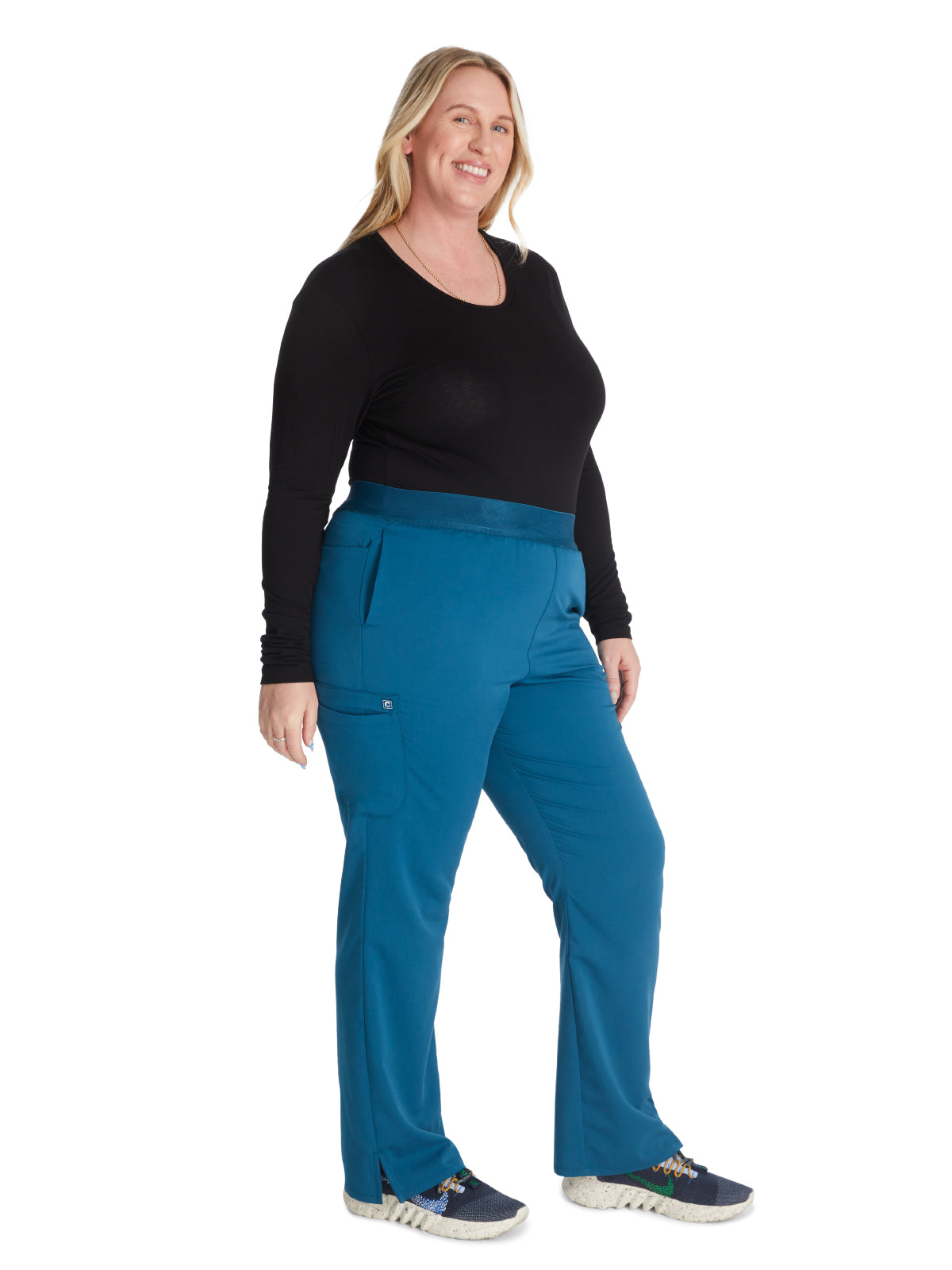 Women's Mid Rise Pull On Straight Leg Scrub Pant - CK136A - Caribbean Blue