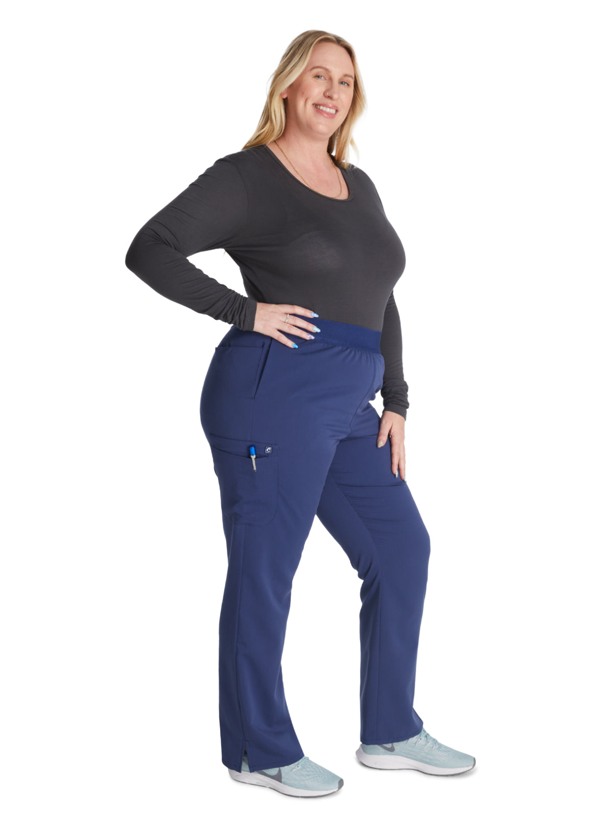 Women's Mid Rise Pull On Straight Leg Scrub Pant - CK136A - Navy