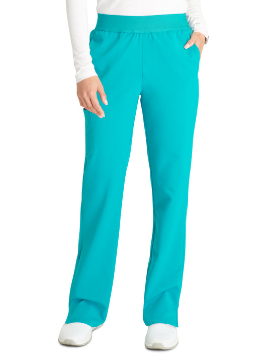 Women's Mid Rise Pull On Straight Leg Scrub Pant - CK136A - Teal Blue