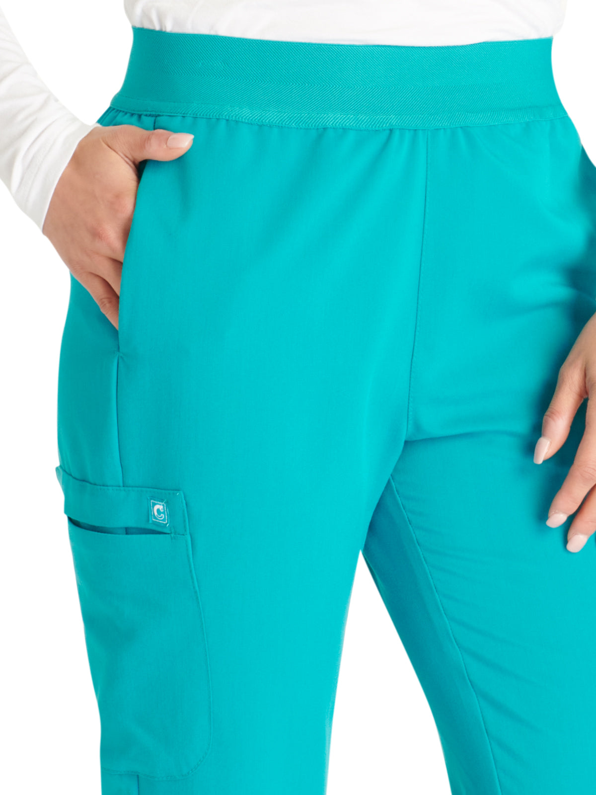 Women's Mid Rise Pull On Straight Leg Scrub Pant - CK136A - Teal Blue