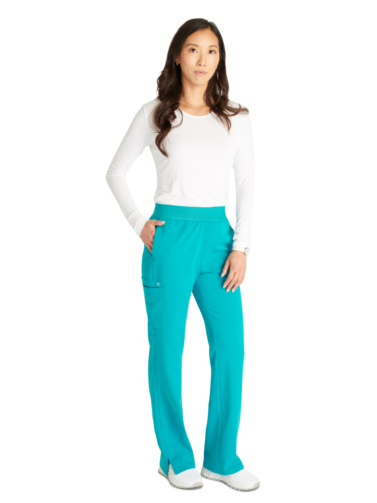 Women's Mid Rise Pull On Straight Leg Scrub Pant - CK136A - Teal Blue