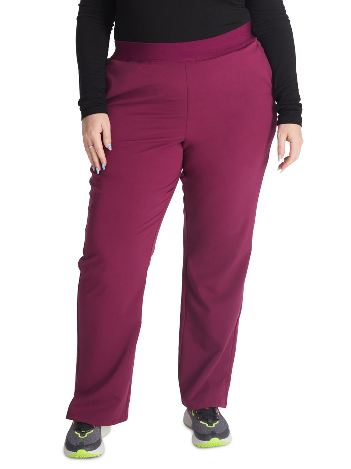 Women's Mid Rise Pull On Straight Leg Scrub Pant - CK136A - Wine