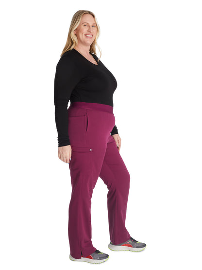 Women's Mid Rise Pull On Straight Leg Scrub Pant - CK136A - Wine