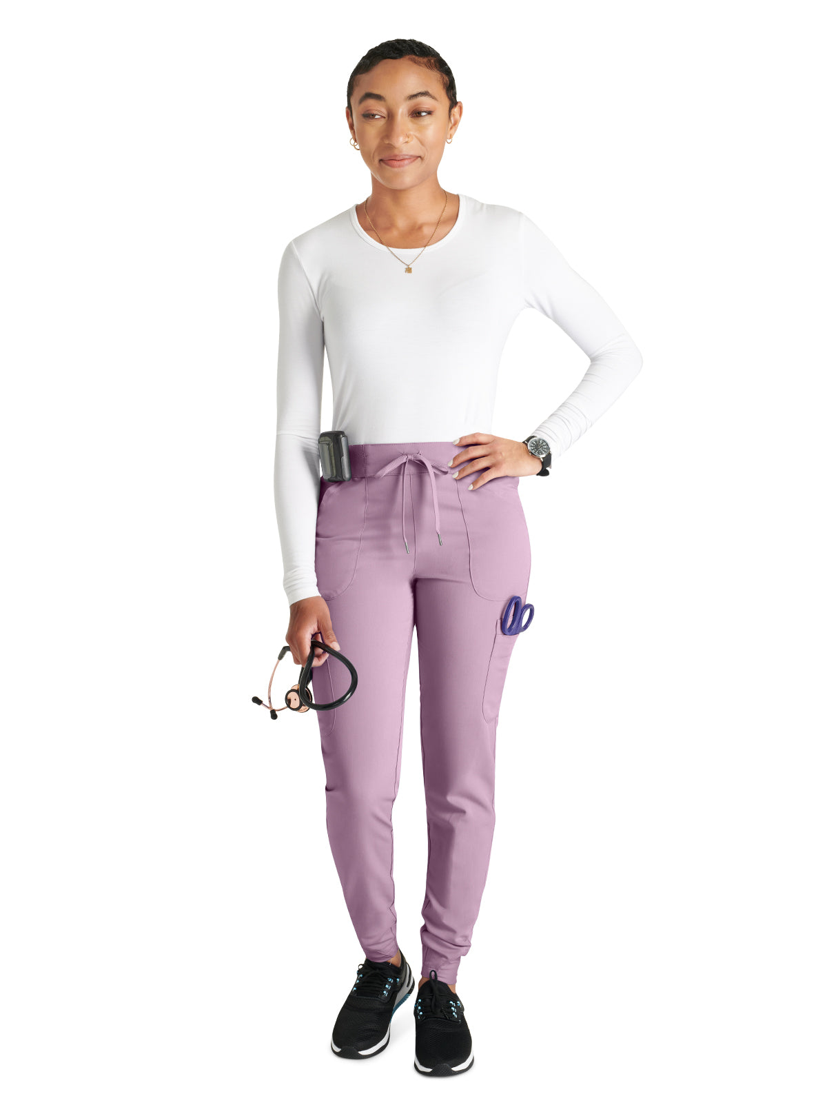 Women's Mid Rise Pull On Jogger Scrub Pant - CK138A - Mauve Haze