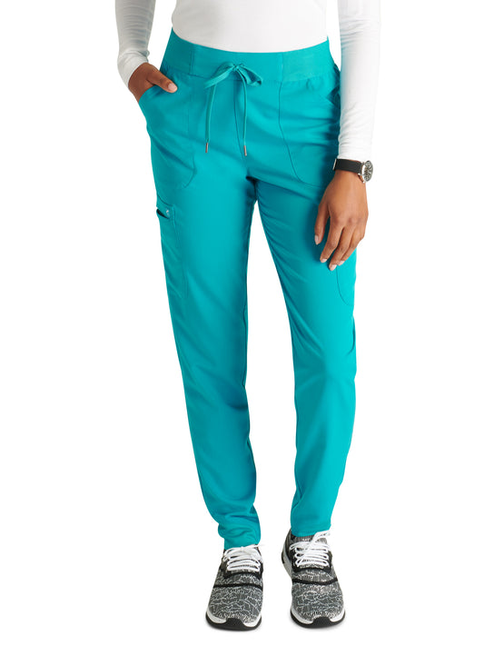 Women's Mid Rise Pull On Jogger Scrub Pant - CK138A - Teal Blue