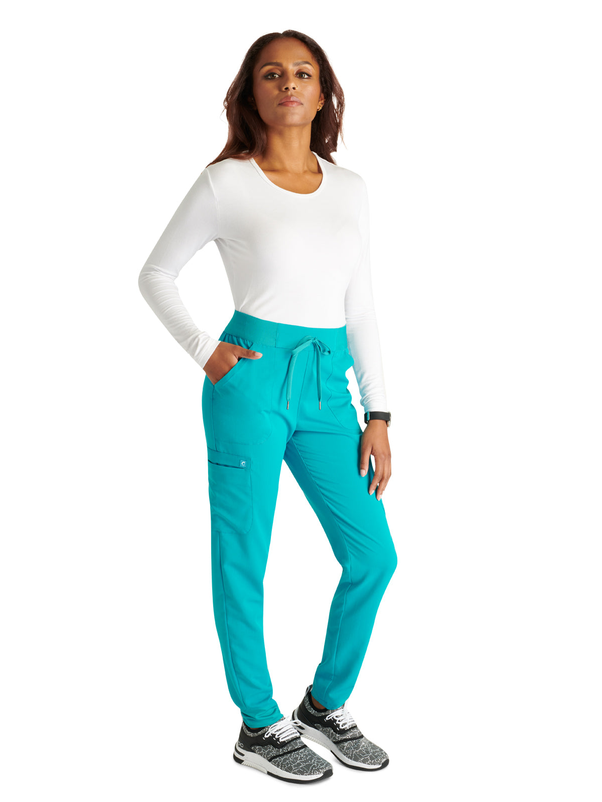 Women's Mid Rise Pull On Jogger Scrub Pant - CK138A - Teal Blue