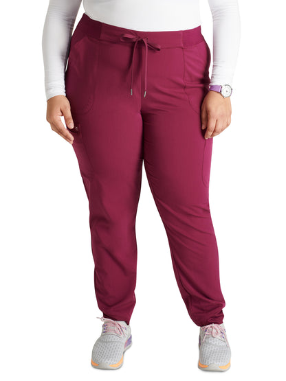 Women's Mid Rise Pull On Jogger Scrub Pant - CK138A - Wine