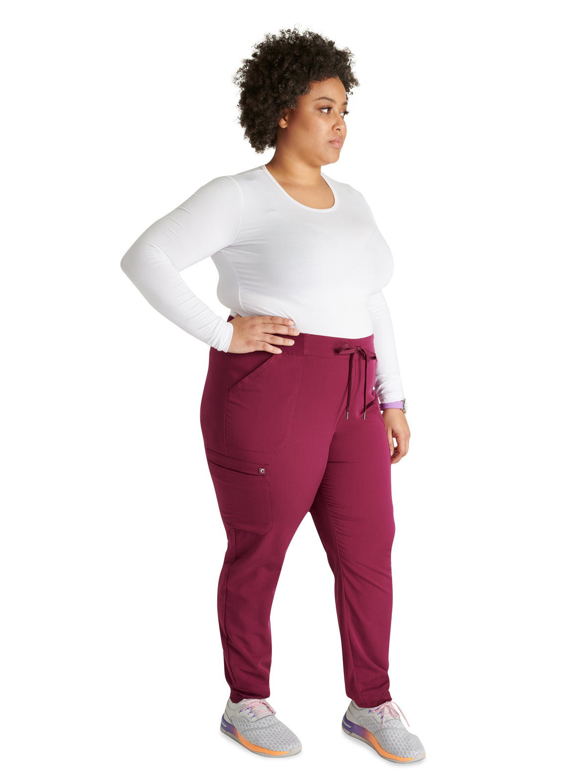 Women's Mid Rise Pull On Jogger Scrub Pant - CK138A - Wine