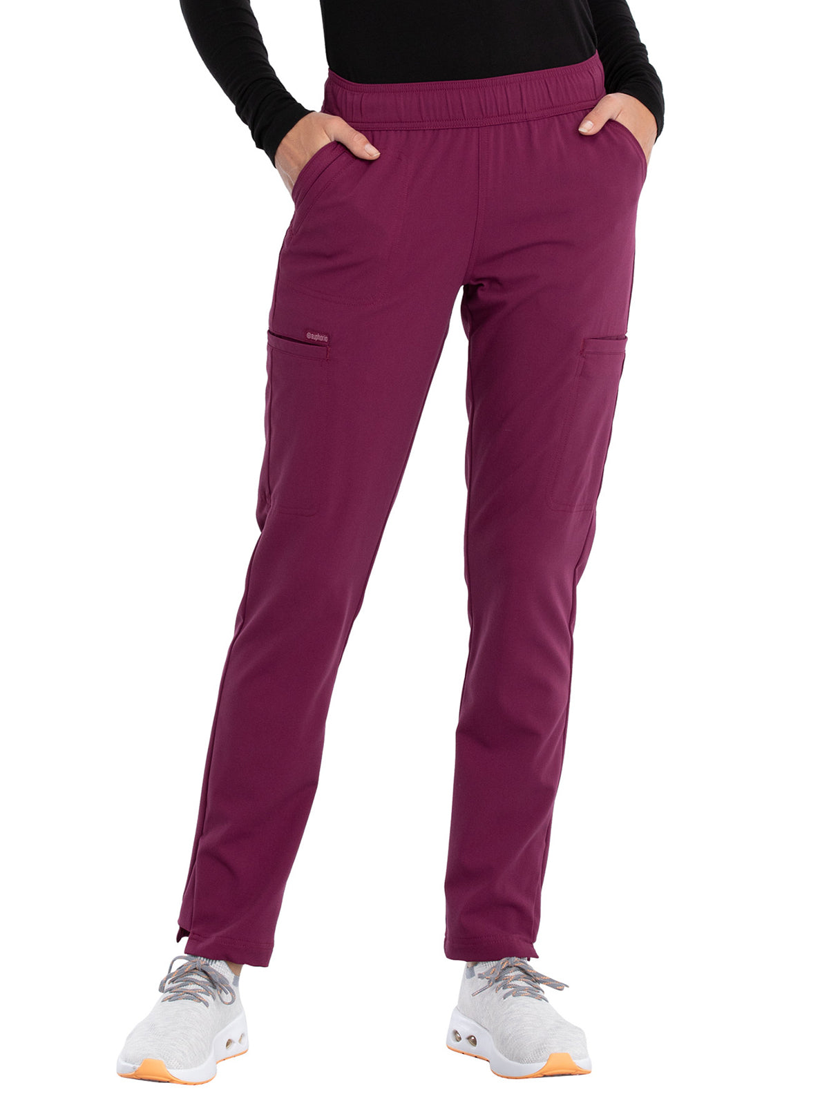 Women's Mid Rise Tapered Leg Elastic Waistband Drawstring Pant - CK140A - Wine