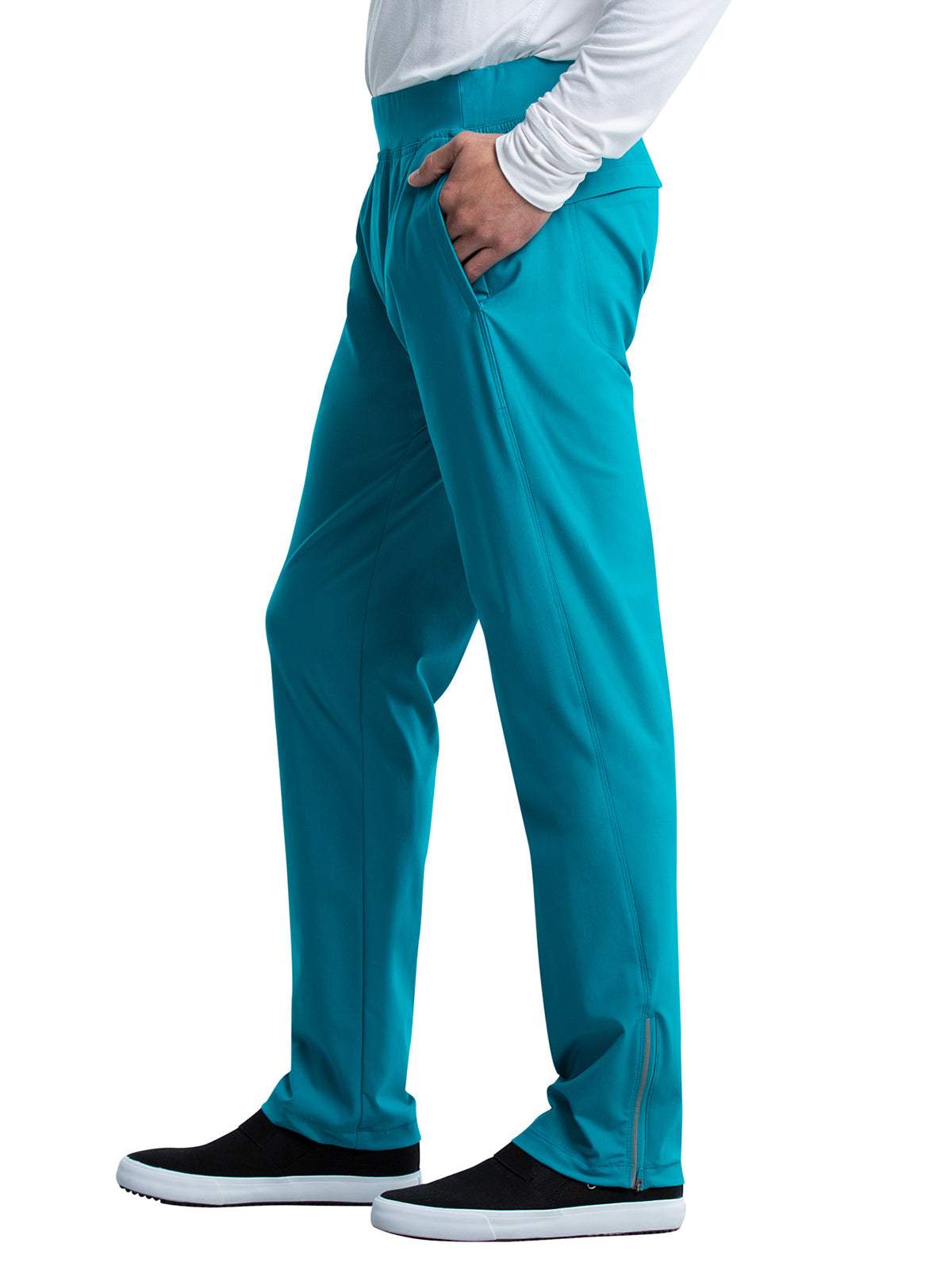 Men's Faux Front Fly Tapered Leg Pull-on Scrub Pant - CK185 - Teal Blue