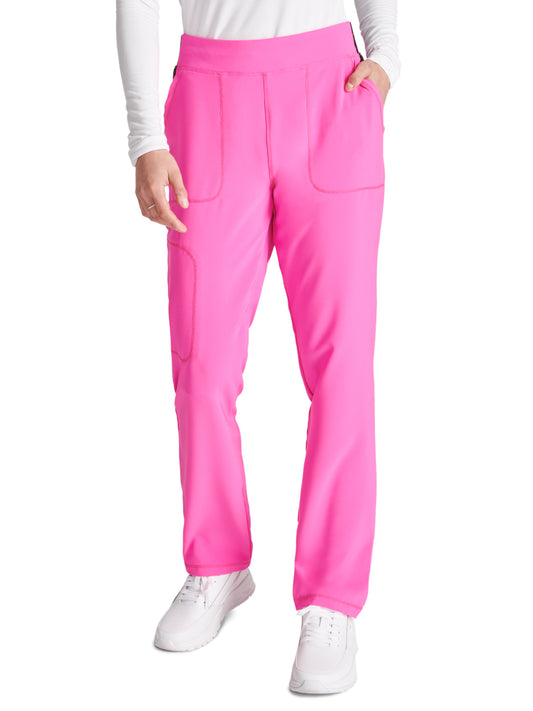 Women's Mid-Rise Tapered Leg Pant Pull-on Cargo - CK248A - Neon Pink