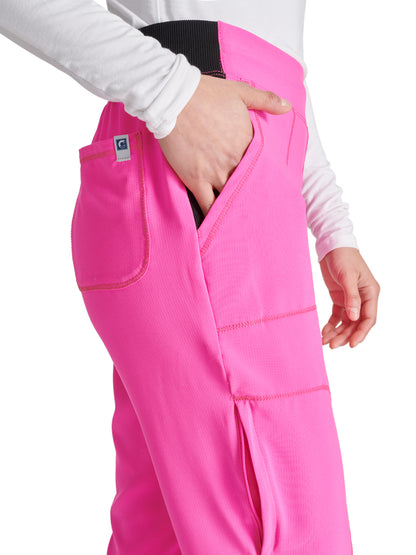 Women's Mid-Rise Tapered Leg Pant Pull-on Cargo - CK248A - Neon Pink