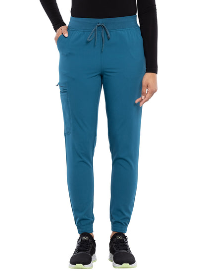 Women's Tonal Knit Waistband Mid Rise Jogger Pant - CK260A - Caribbean Blue