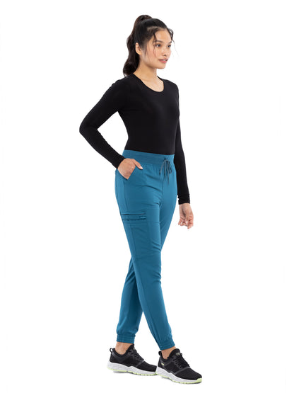 Women's Tonal Knit Waistband Mid Rise Jogger Pant - CK260A - Caribbean Blue