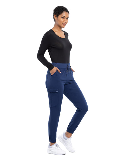 Women's Tonal Knit Waistband Mid Rise Jogger Pant - CK260A - Navy