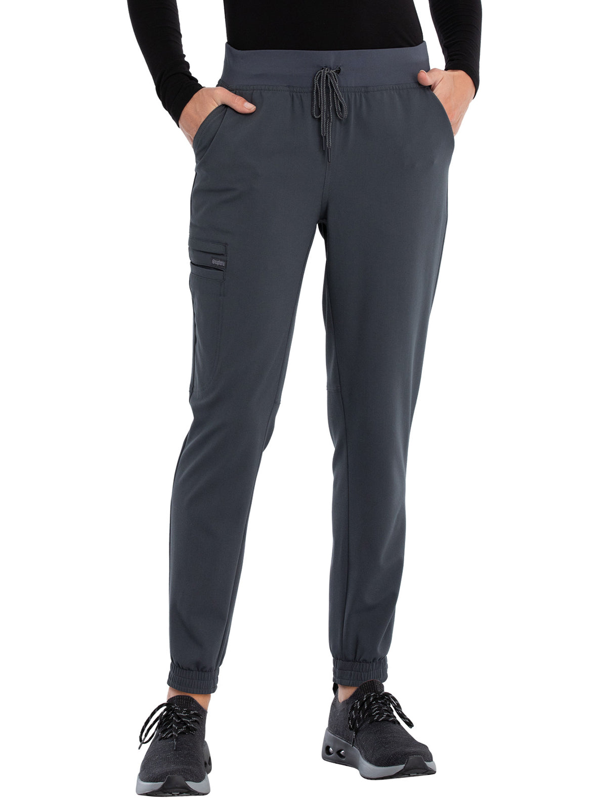 Women's Tonal Knit Waistband Mid Rise Jogger Pant - CK260A - Pewter