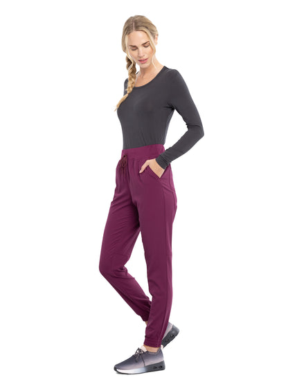 Women's Tonal Knit Waistband Mid Rise Jogger Pant - CK260A - Wine