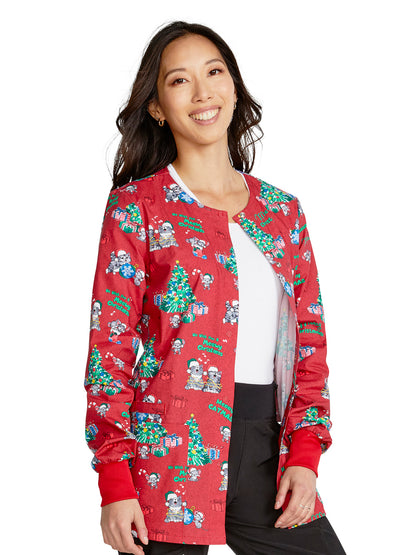 Women's Snap Front Print Jacket - CK301 - Meowy Christmouse