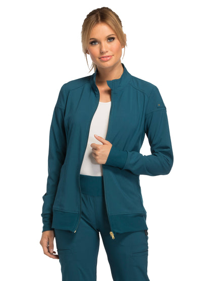 Women's 2 Pocket Zip Front Scrub Jacket - CK303 - Caribbean Blue