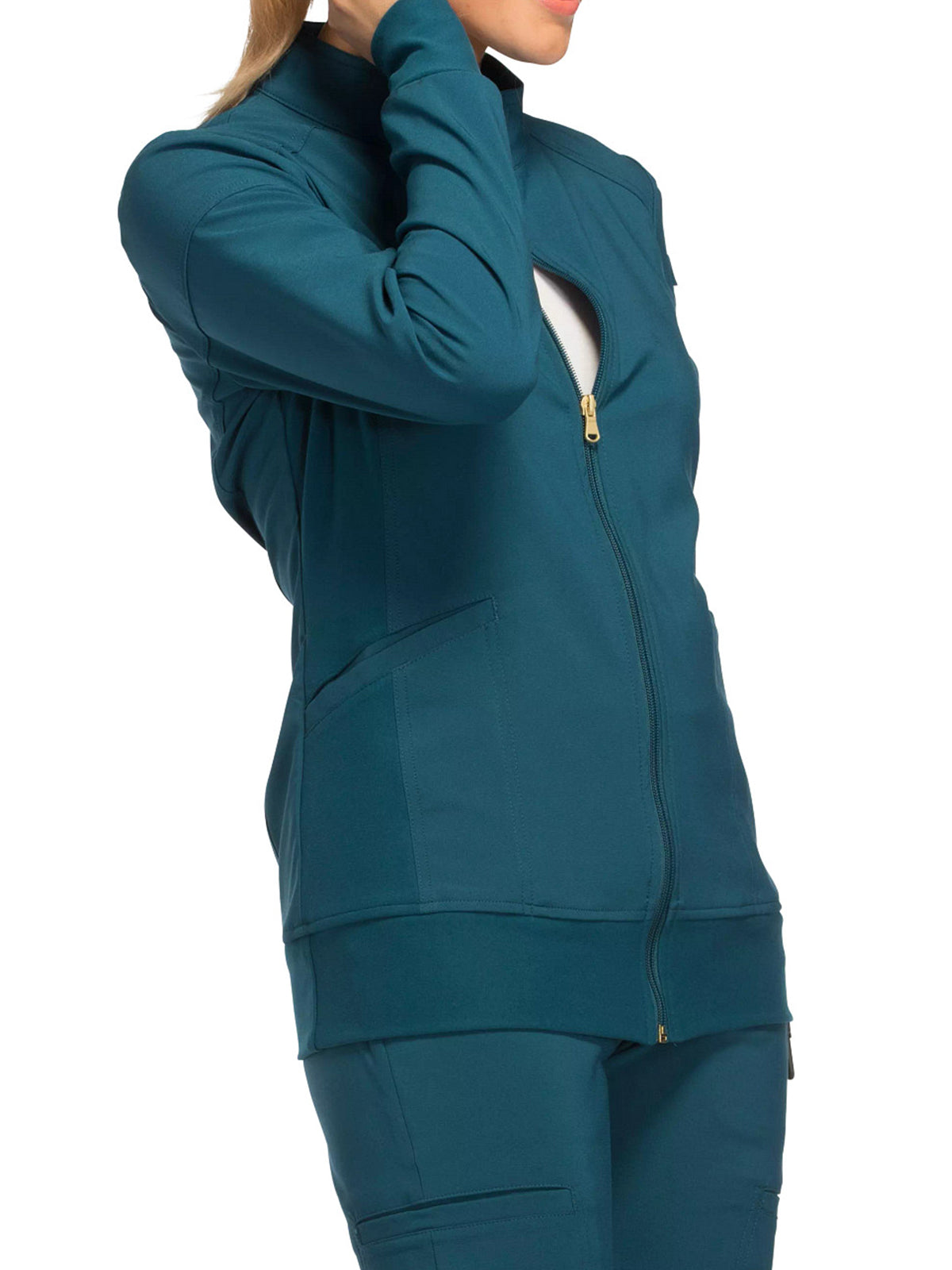 Women's 2 Pocket Zip Front Scrub Jacket - CK303 - Caribbean Blue