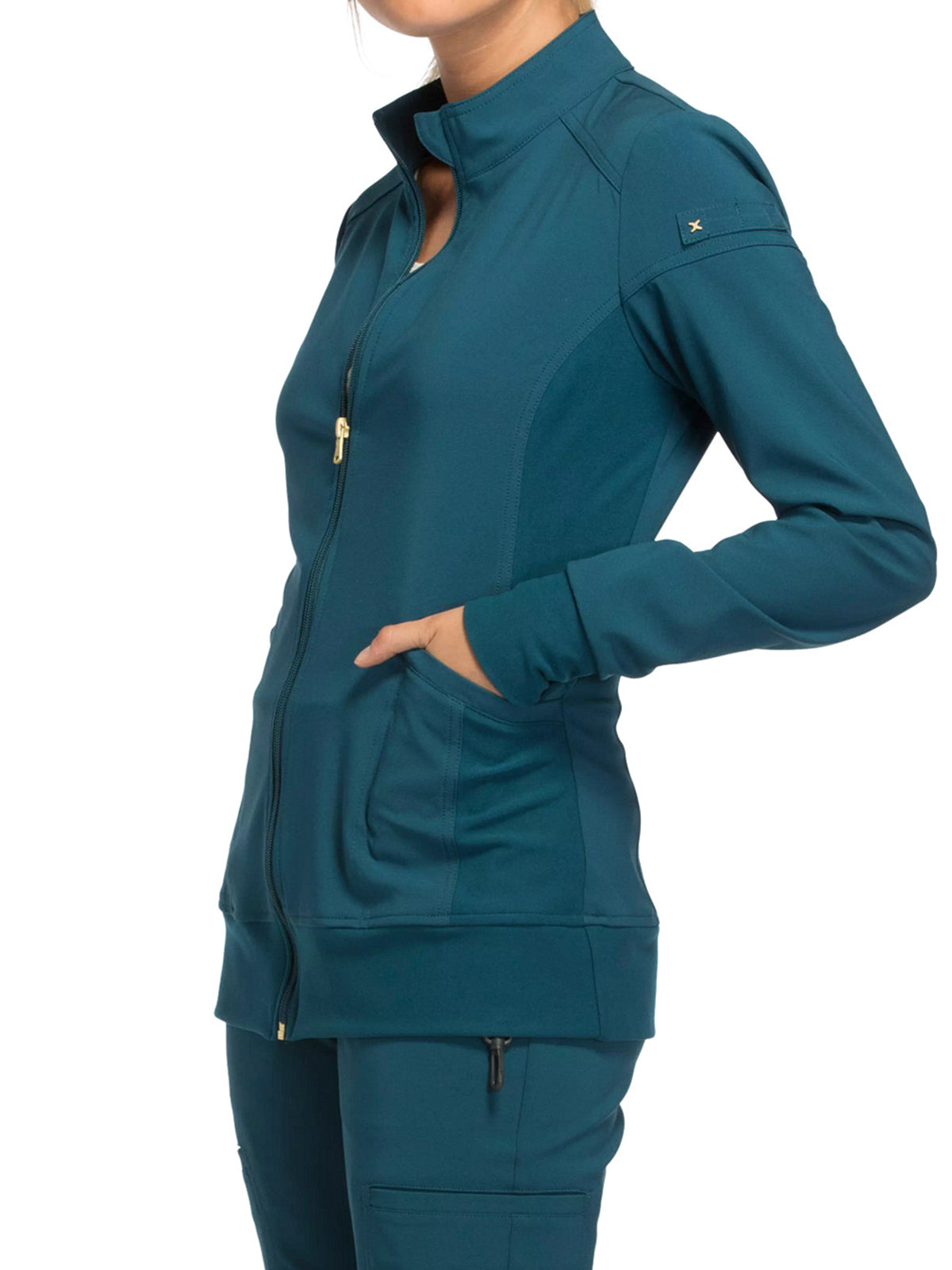 Women's 2 Pocket Zip Front Scrub Jacket - CK303 - Caribbean Blue