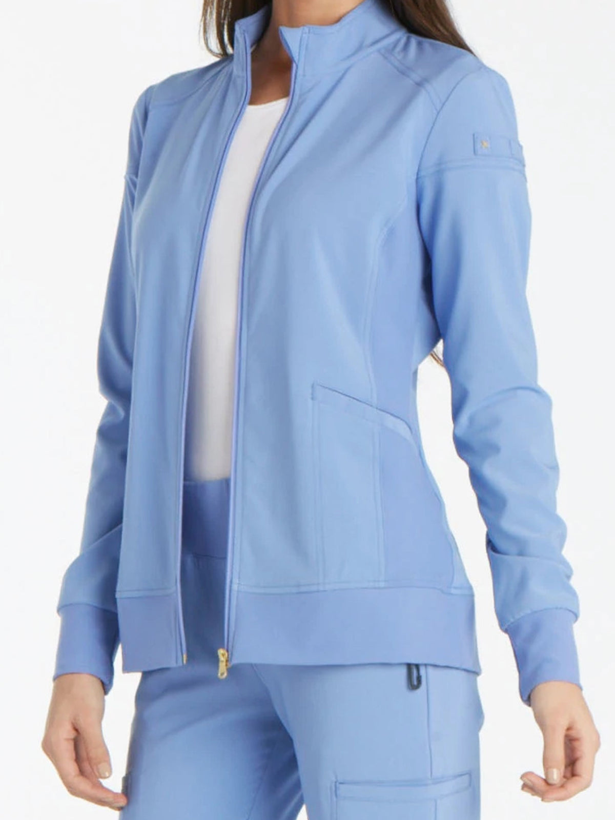 Women's 2 Pocket Zip Front Scrub Jacket - CK303 - Ciel Blue