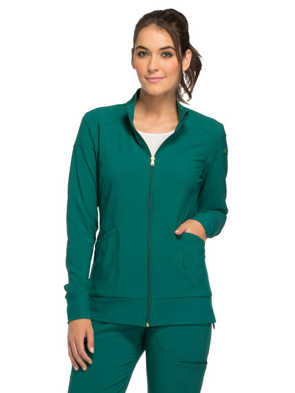 Women's 2 Pocket Zip Front Scrub Jacket - CK303 - Hunter Green