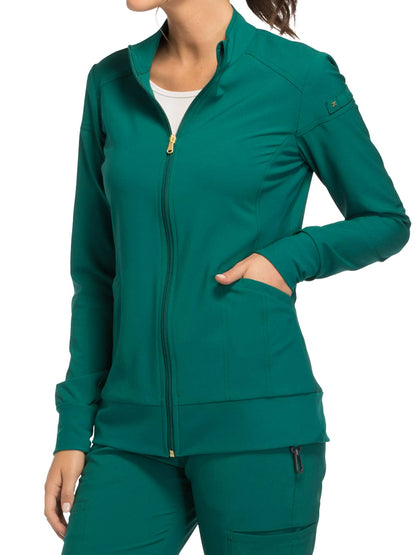 Women's 2 Pocket Zip Front Scrub Jacket - CK303 - Hunter Green