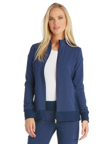 Women's 2 Pocket Zip Front Scrub Jacket - CK303 - Navy