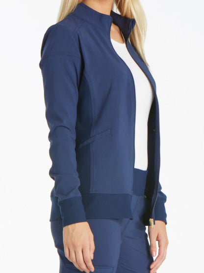 Women's 2 Pocket Zip Front Scrub Jacket - CK303 - Navy