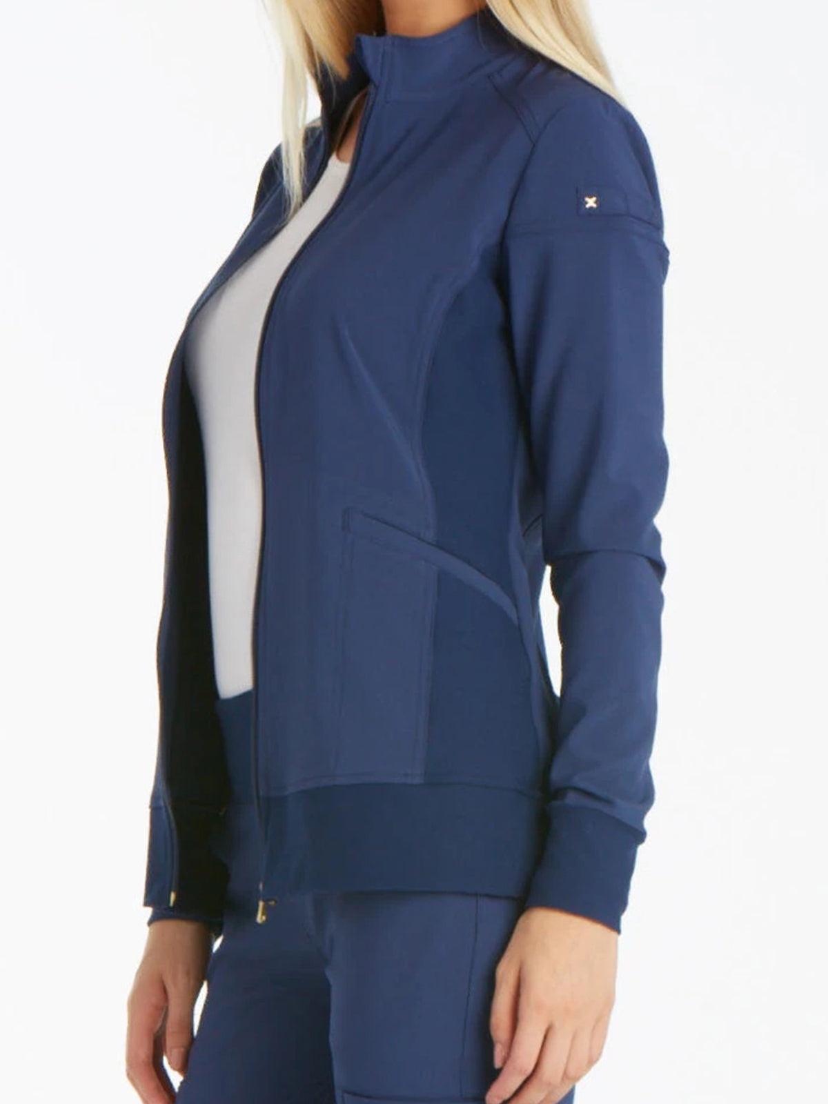 Women's 2 Pocket Zip Front Scrub Jacket - CK303 - Navy