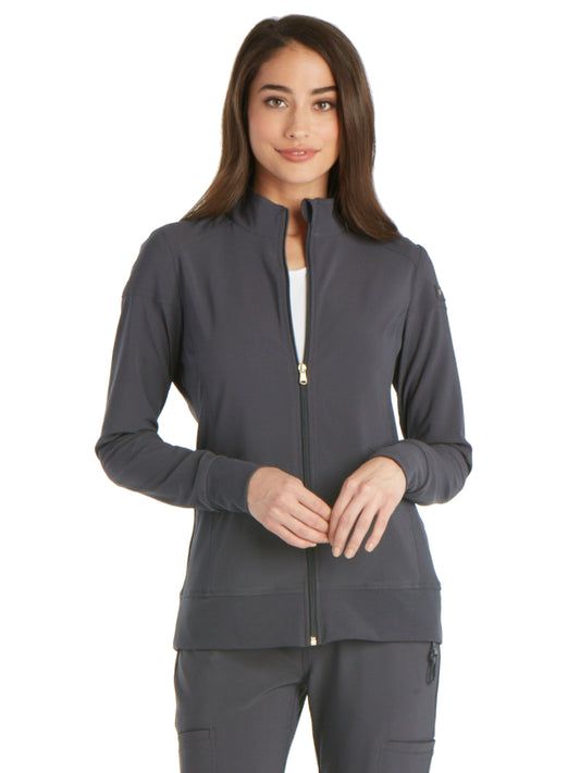 Women's 2 Pocket Zip Front Scrub Jacket - CK303 - Pewter