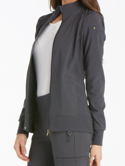 Women's 2 Pocket Zip Front Scrub Jacket - CK303 - Pewter