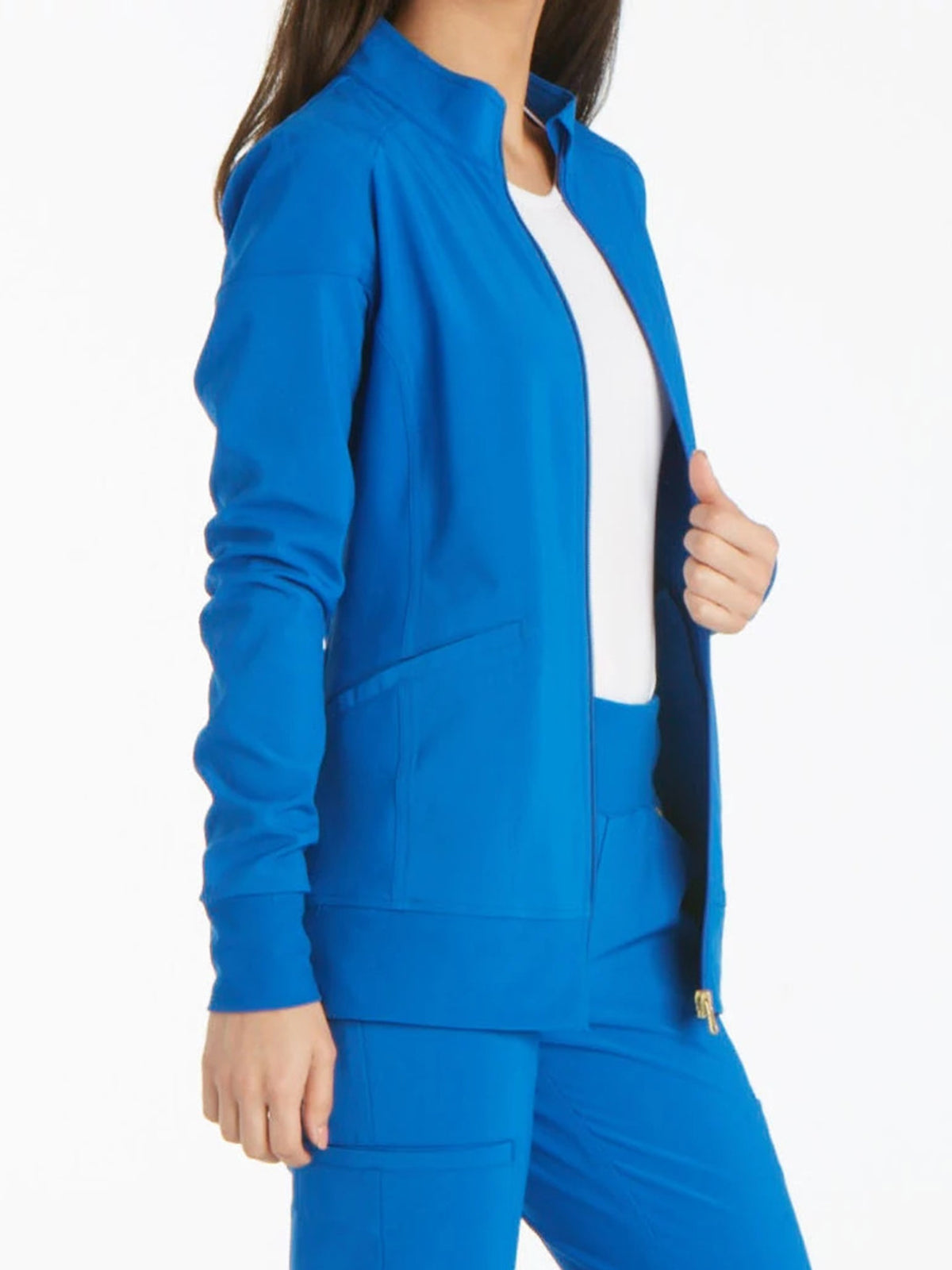 Women's 2 Pocket Zip Front Scrub Jacket - CK303 - Royal