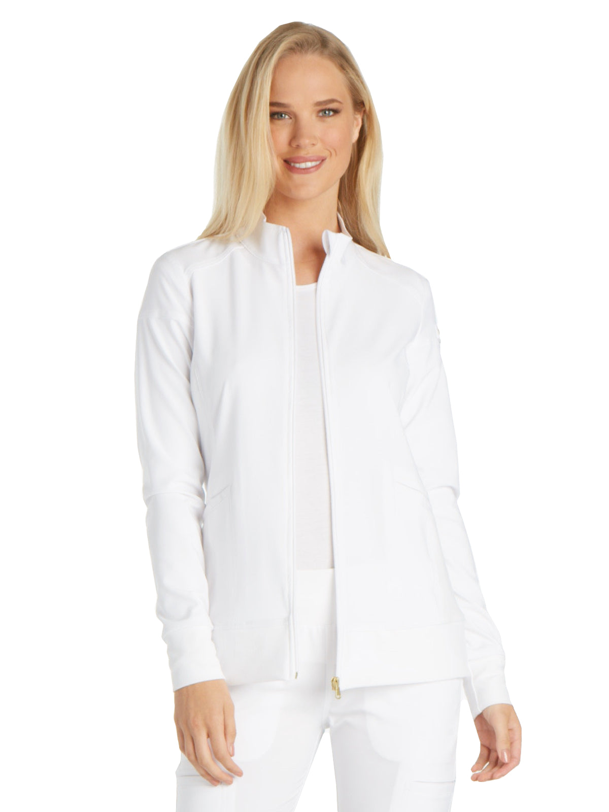 Women's 2 Pocket Zip Front Scrub Jacket - CK303 - White