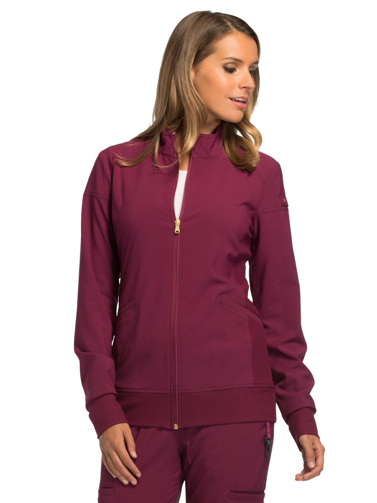 Women's 2 Pocket Zip Front Scrub Jacket - CK303 - Wine