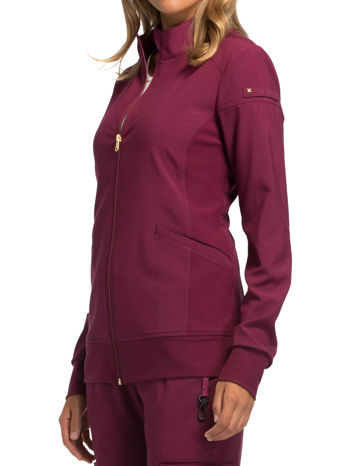 Women's 2 Pocket Zip Front Scrub Jacket - CK303 - Wine